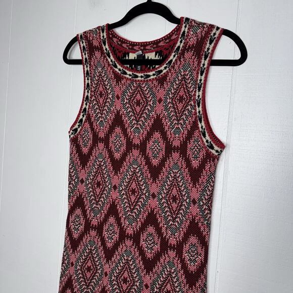 Lord & Taylor Design Lab Women’s Aztec Sweater Midi Dress Fringe Hem Red Black L - Picture 3 of 6